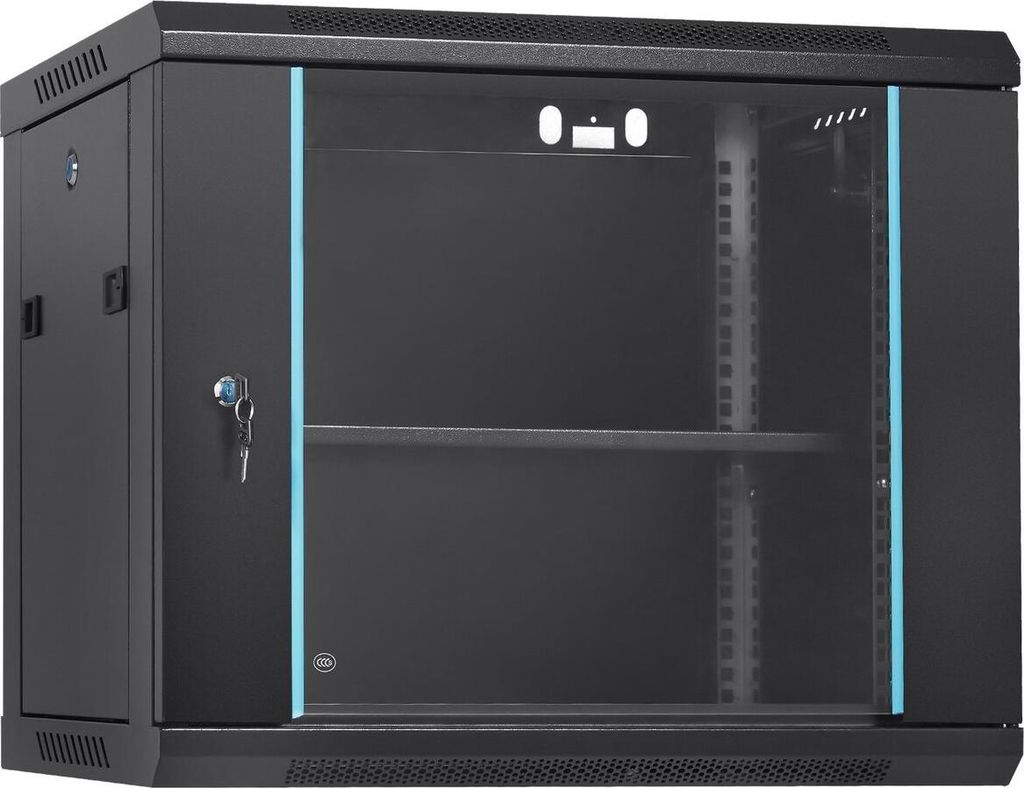 9U Wandmontage-Netzwerkservergehäuse, 15,5 Zoll tief, Server-Rackgehäuse, max. Bodenbelastbarkeit 200 lbs, mit verriegelbaren Seitenteilen aus Gl...