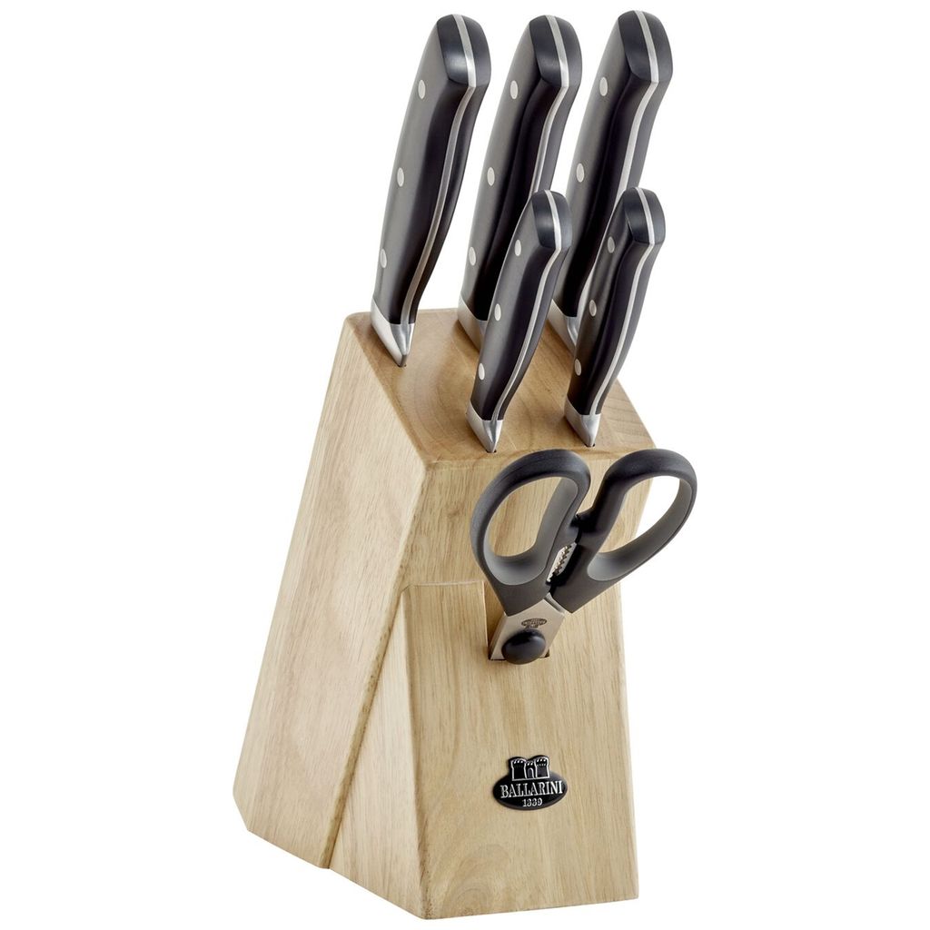 Wetzstahl Vielzweckschere Messerblock mit Messerset 8-teilig Bestückt 5 Messer Schwarz Holzblock