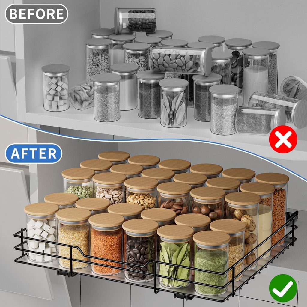 Ausziehbarer Schrank Organizer - Küchenablage Regal - 1 Stück - Schwarz - Metall - 10,6 x 12,7 x 2,10 cm