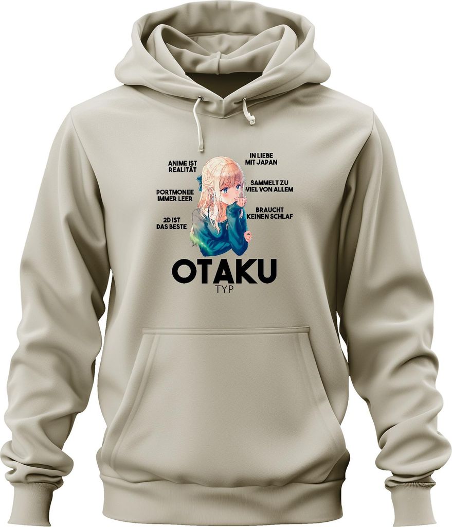 OTAKU TYP Anime ist Realität Portmonee immer leer Manga Japan Uni Hoodie Kapuzenpullover, Natur, S