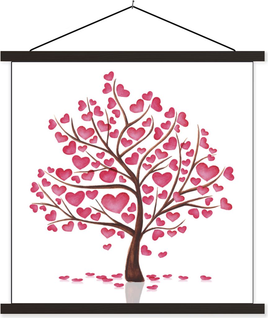 MuchoWow Textilposter Eine Illustration eines Baumes mit Herzen 60x60 cm mit schwarzem Rahmen - Posteraufhänger