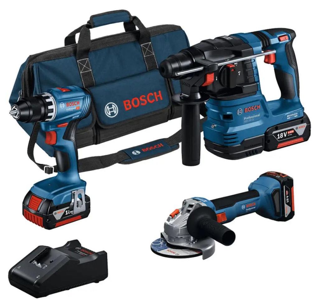 Bosch Professional Combi-Set 18VKit:GSR+GWS+GBH+3x4.0Ah+GAL Produktbild 