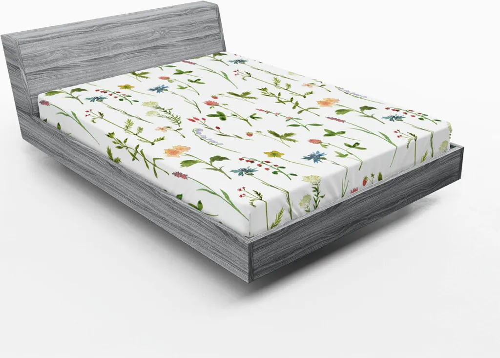 Drap-housse motif prairie alpine 180x200 cm aux couleurs aquarelles