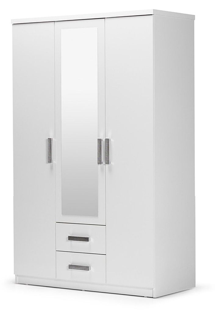 Schrank Kleiderschrank Holzschrank Anbauschrank Spiegel Holz Weiß Schlafzimmer