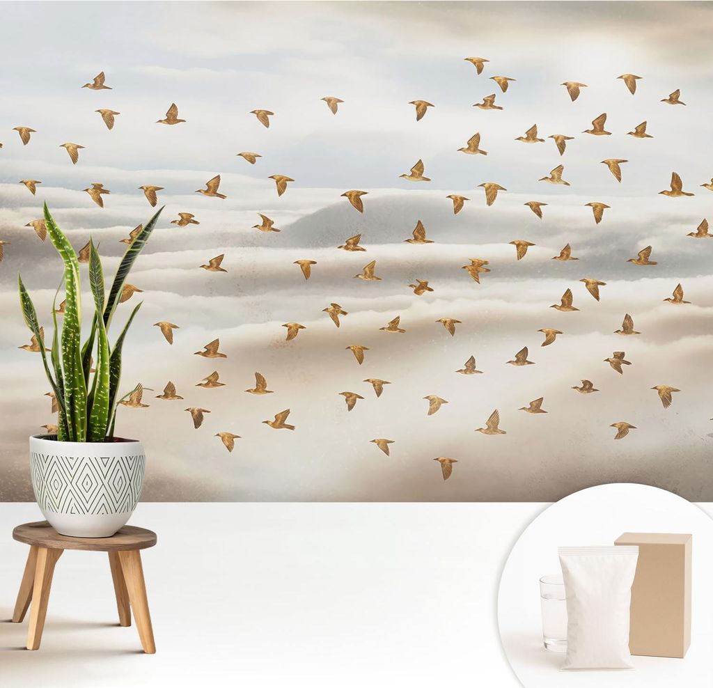 Fototapete - 208x146 cm - Tapete - Wandtapete - Wandbilder - Dekofolie - Tapete Folie - Wand - Dekoration - Wohnzimmer - Vögel im Flug