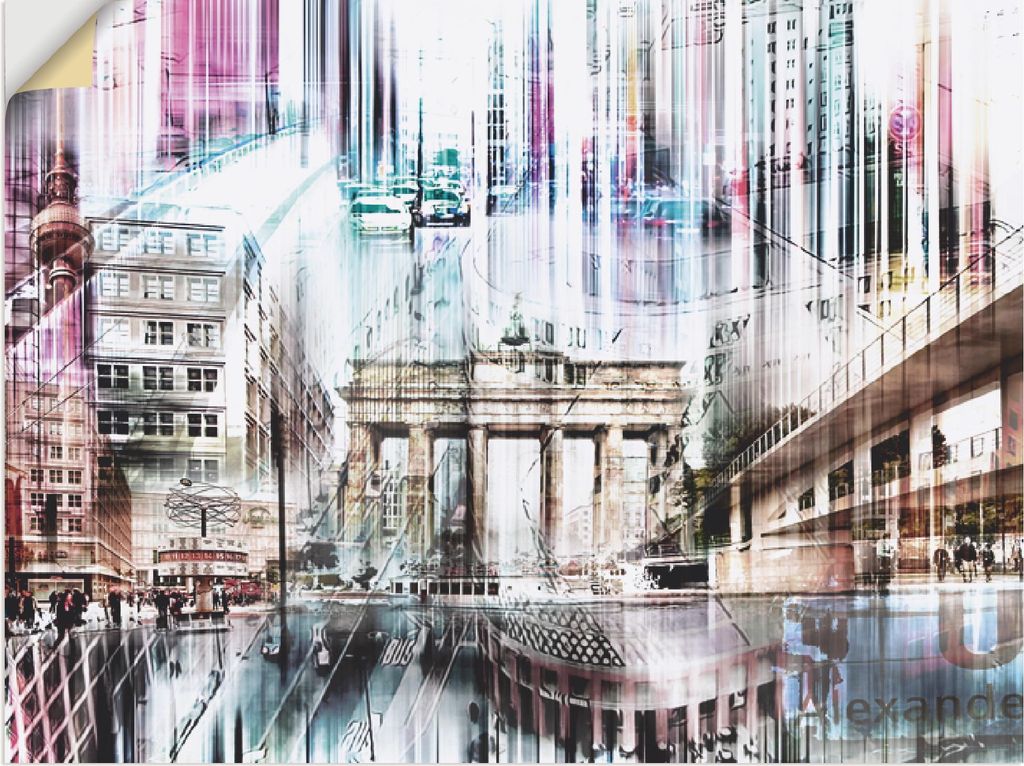 ARTland Wandbild, selbstklebend Berlin Skyline Collage I Größe: 40x30 cm