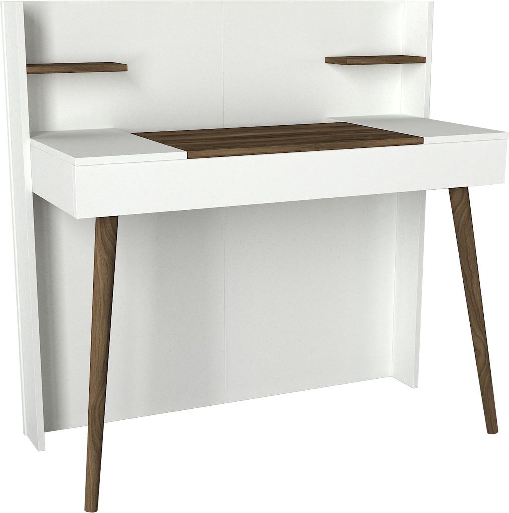 Schminktisch Retro mit Spiegel Weiß Walnuss