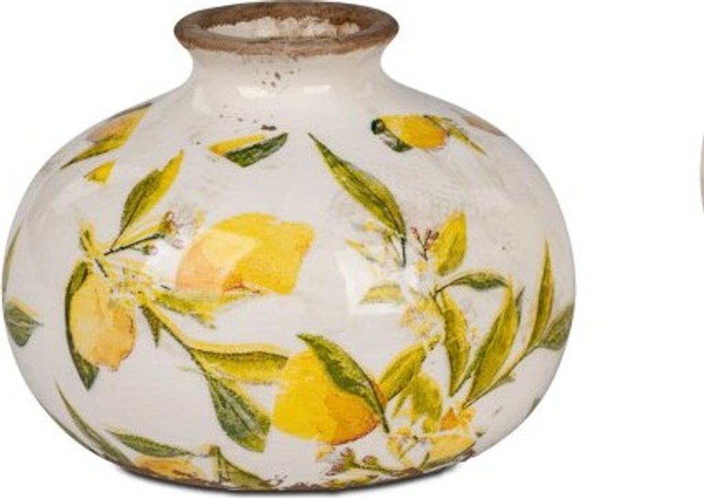 Vase in Vintage-Optik 13x10cmaus Keramik mit Zitronen-Dekor Produktbild 