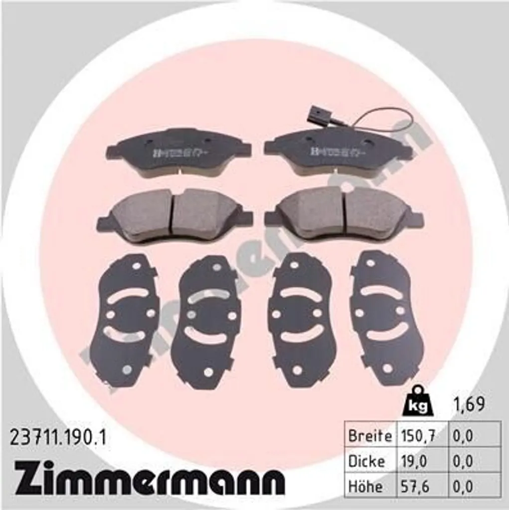 Plaquettes de frein Zimmermann 23711.190.1 pour Alfa Mito et Fiat Bravo