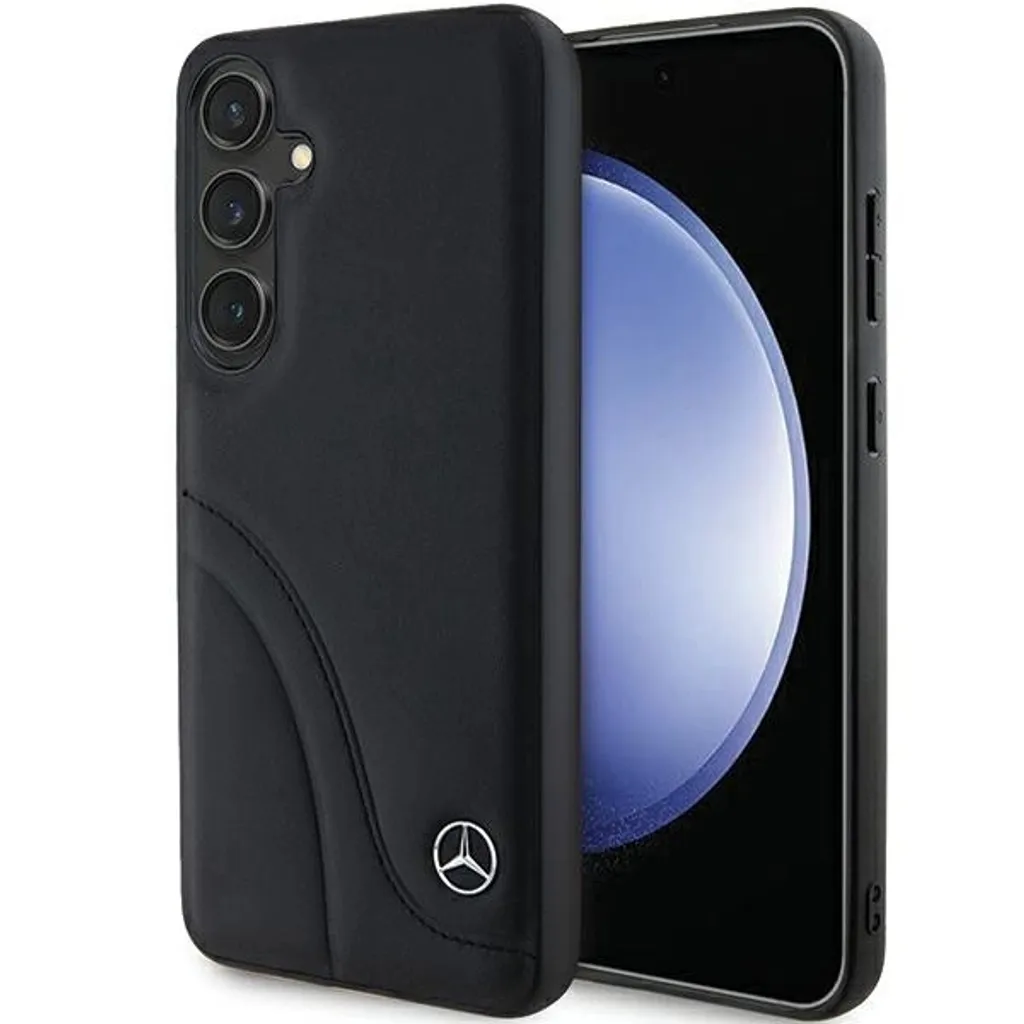 Cover Mercedes Samsung Galaxy S24+ Black Leather Curved Stitches