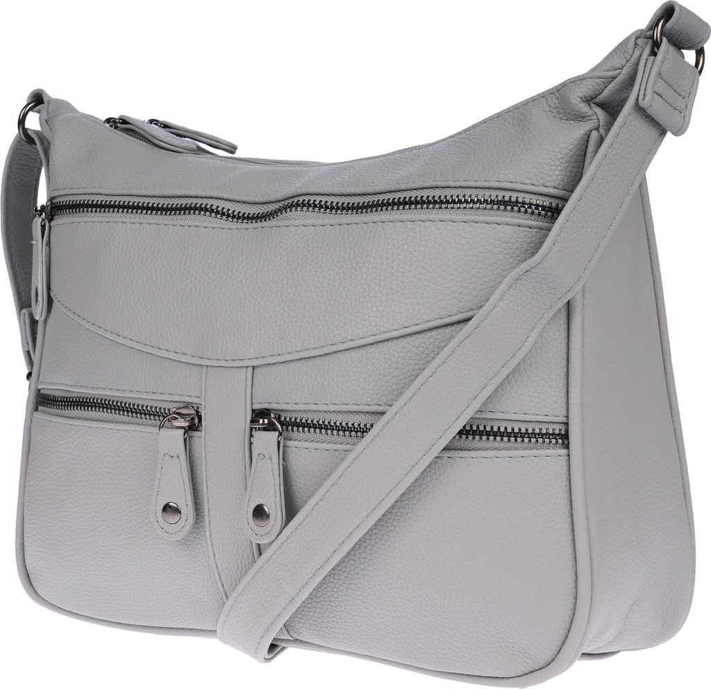 Christian Wippermann Damen Tasche Schultertasche Umhängetasche Crossover Bag Leder Optik Handtasche Grau