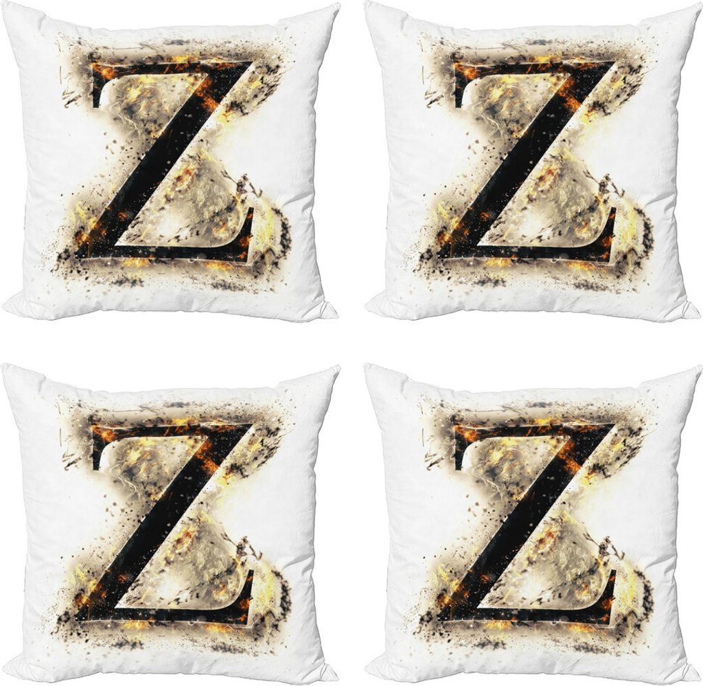 ABAKUHAUS Letter Z Kissenbezug Set (4 Stück), Hauptstadt Z Charakter, Moderner Doppelseitiger Digitaldruck, 60 cm x 60 cm, Tan Schwarz Orange