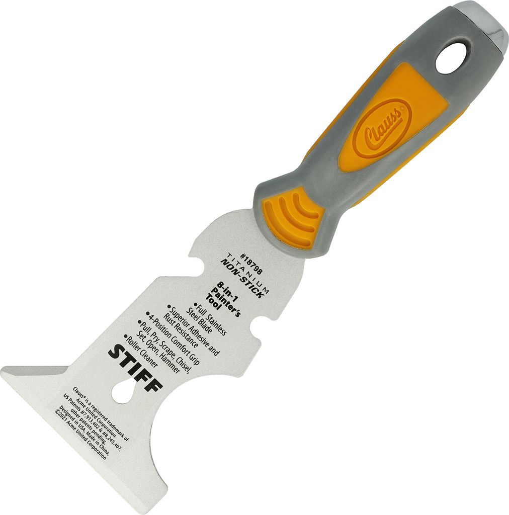 Clauss Spachtel 8-in-1 Malerwerkzeug in Profiqualität | Titanium Bonded Edelstahlklinge mit Antihaftbeschichtung | rutschfester, ergonomischer Gri...