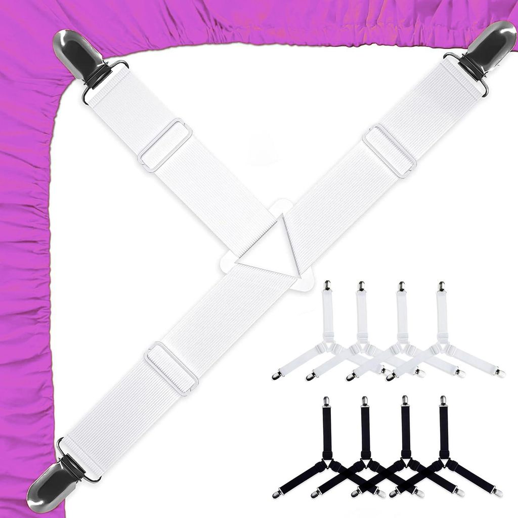 Verstellbare Bettlakenbänder, dreieckige Bettlakenbänder, elastische Bettlakenbänder mit Clips, Spannbettlakenhalter für Sofa, Bügelbrett, Mat...