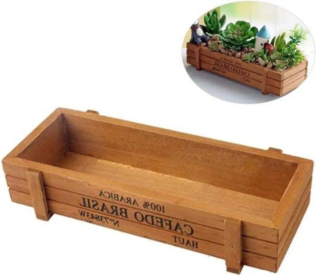 Bac à fleurs en bois avec poignées ergonomiques et format rectangulaire