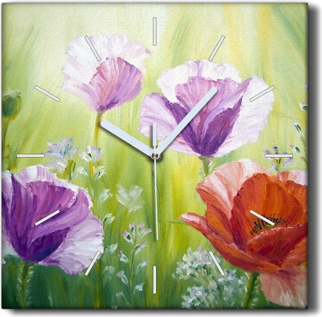 Coloray Hodiny Unikátní 30x30 cm Tiché hodiny Pro obývací pokoj a kuchyň Nástěnné hodiny Plátno Černé ručičky hodin - Rostliny květiny