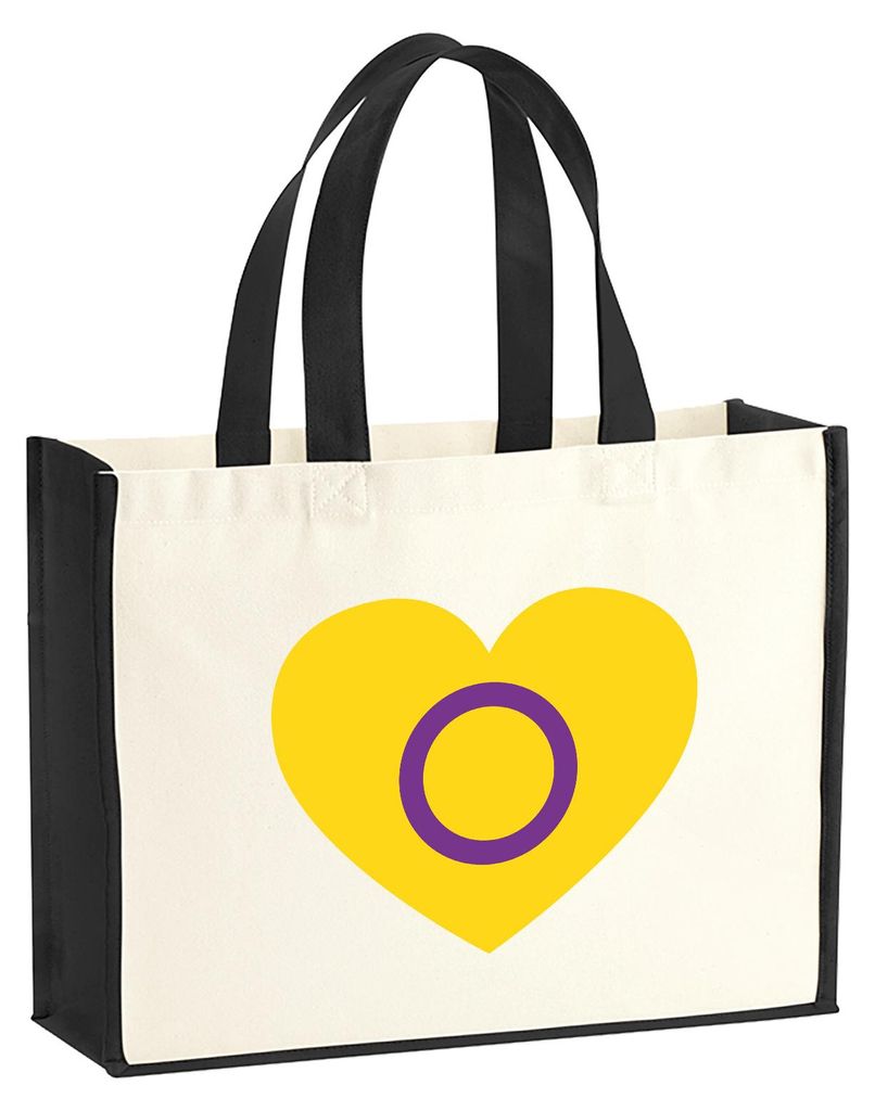 Huuraa Jutetasche Inter Pride Flagge LGBTQ Herz 21 Liter Black Jute und Baumwolle Einkaufstasche Geschenkidee