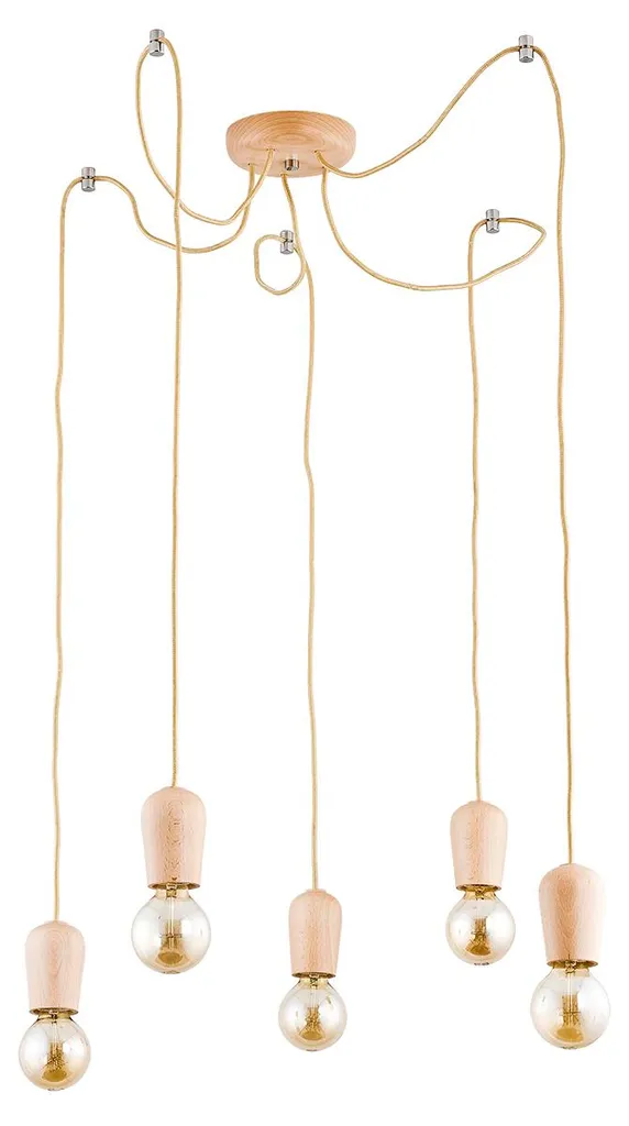 Suspension Alfa RUG en bois clair 5xE27x15W 90x13x13 cm luminaire déco