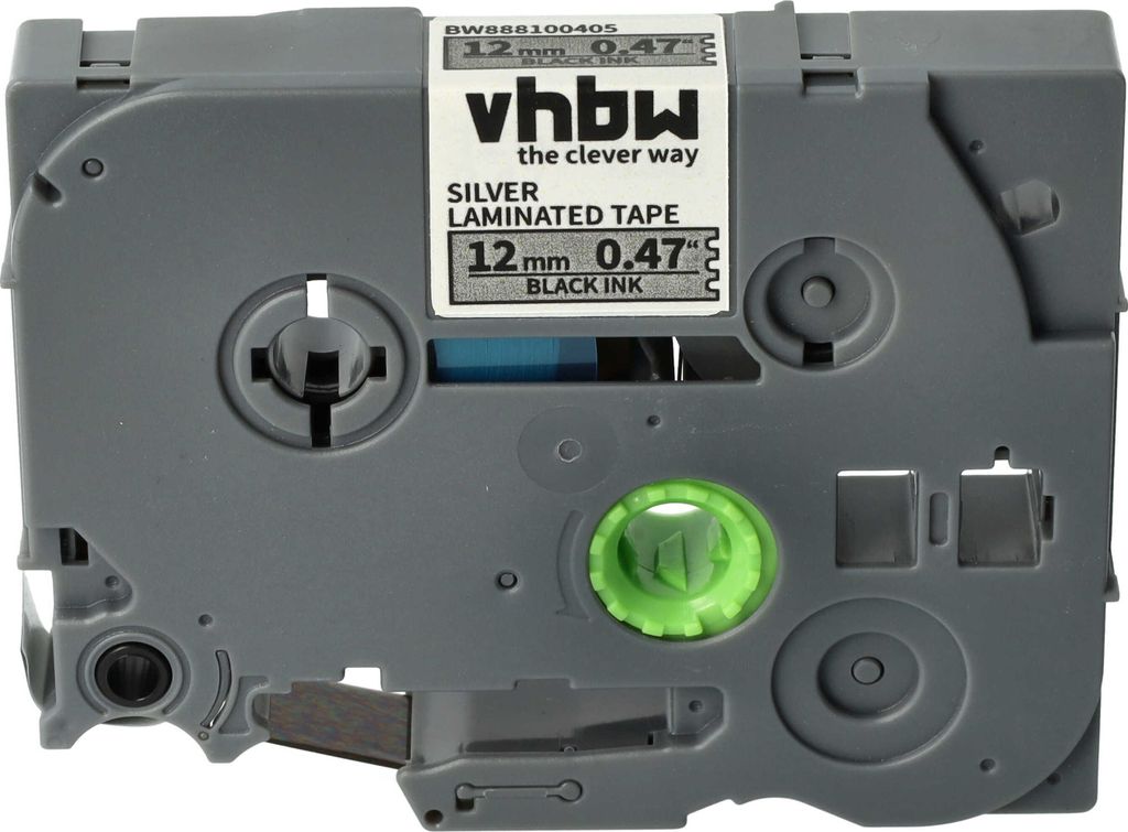 vhbw Schriftband-Kassette kompatibel mit Brother PT 1830SC, 1830VP, 1830, 1850 Etiketten-Drucker 8m x 12mm Schwarz auf Silber, Kunststoff, Laminiert