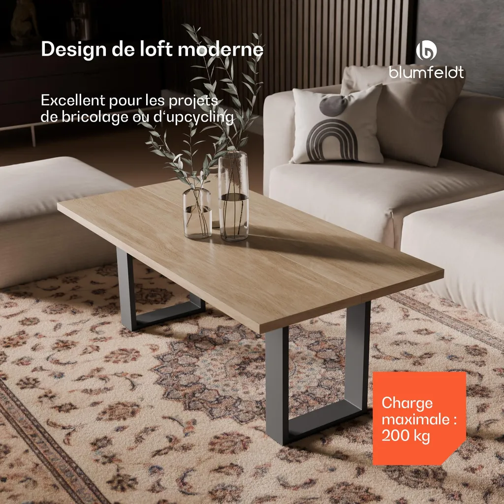 Pieds de Table Robustes 200kg en Métal Noir pour Meubles DIY UrbanFodge