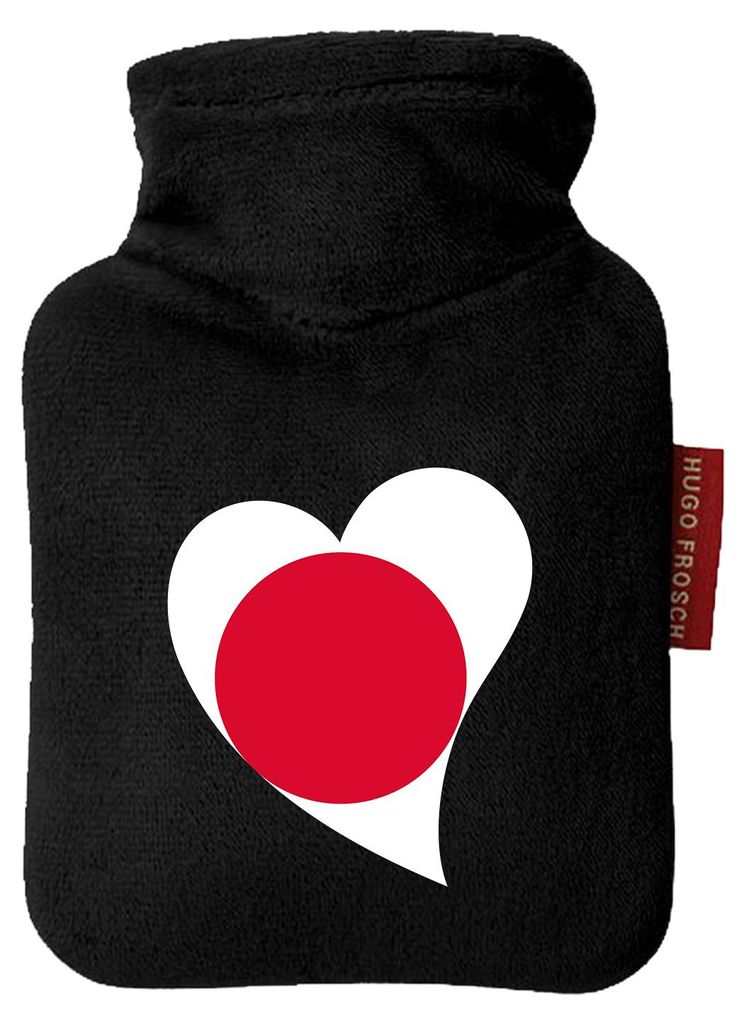 Huuraa Mini-Wärmflasche Japan Flagge Herz 0,2 Liter Black Mini Veloursbezug Taschenwärmer Geschenkidee