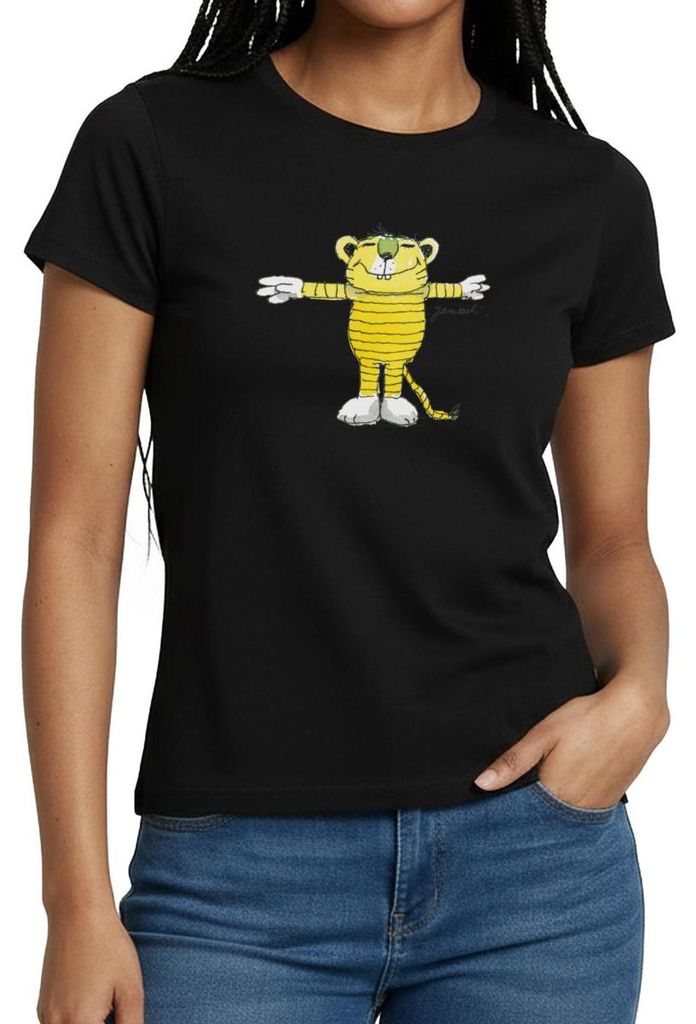 Spreadshirt Janosch Tiger Pose Frauen T-Shirt, XXL, Schwarz