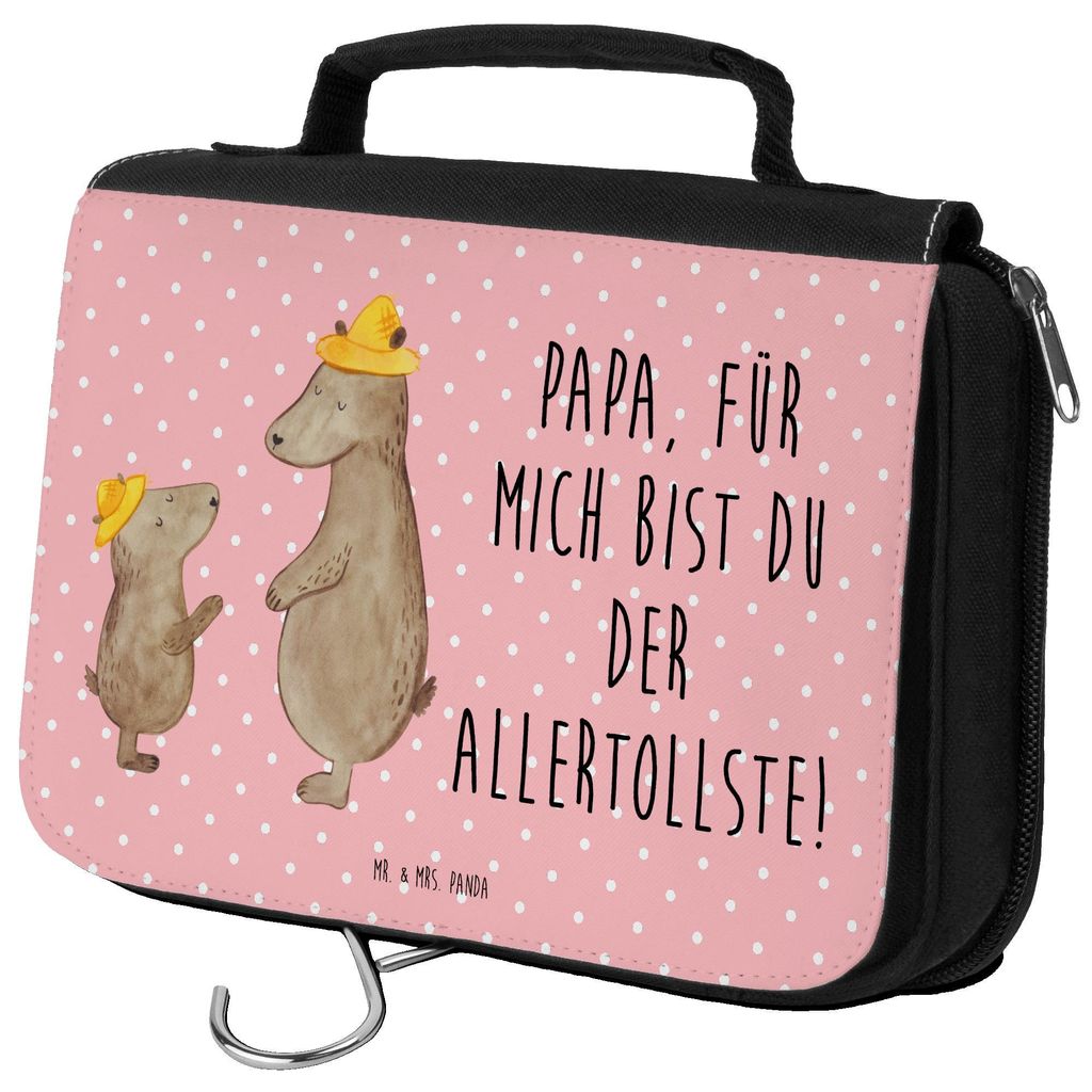 Mr. & Mrs. Panda Kosmetiktasche Bären mit Hut - Rot Pastell - Geschenk, Vatertag, Familie, Muttertag, badtasche, kosmetiktäschchen, Kulturtasche,...