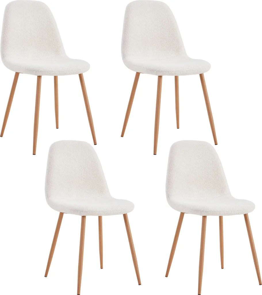 Chaise Bouclette Freya - Lot de 4 Chaises Design Blanc pour Salle à Manger