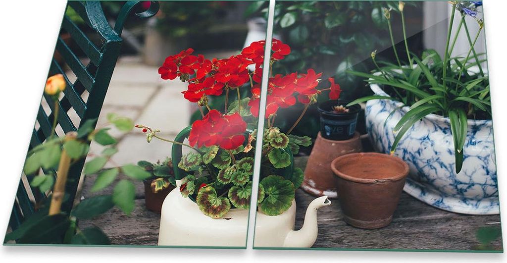 Herdabdeckplatte Glaskeramik 2-Teilig 2x40x52 Blumen Rot Abdeckung Spritzschutz Glas