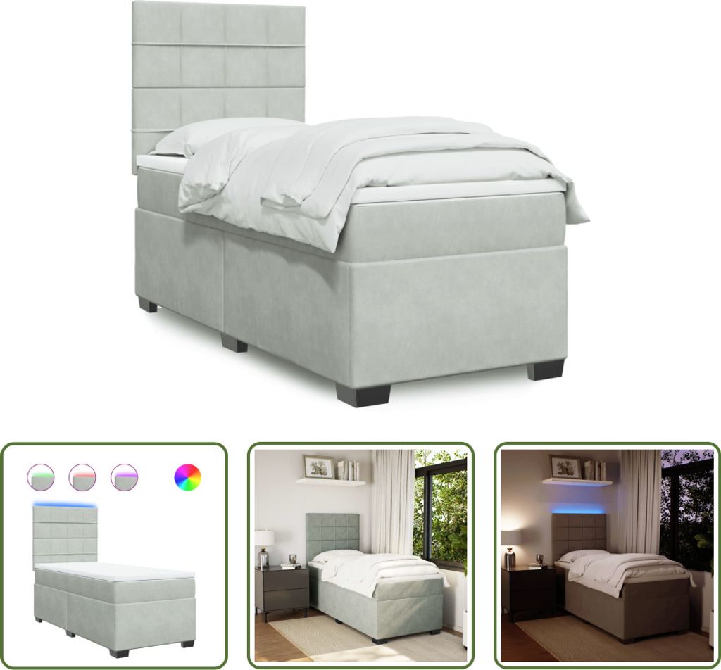 The Living Store Boxspringbett mit Matratze Hellgrau 80x200 cm Samt