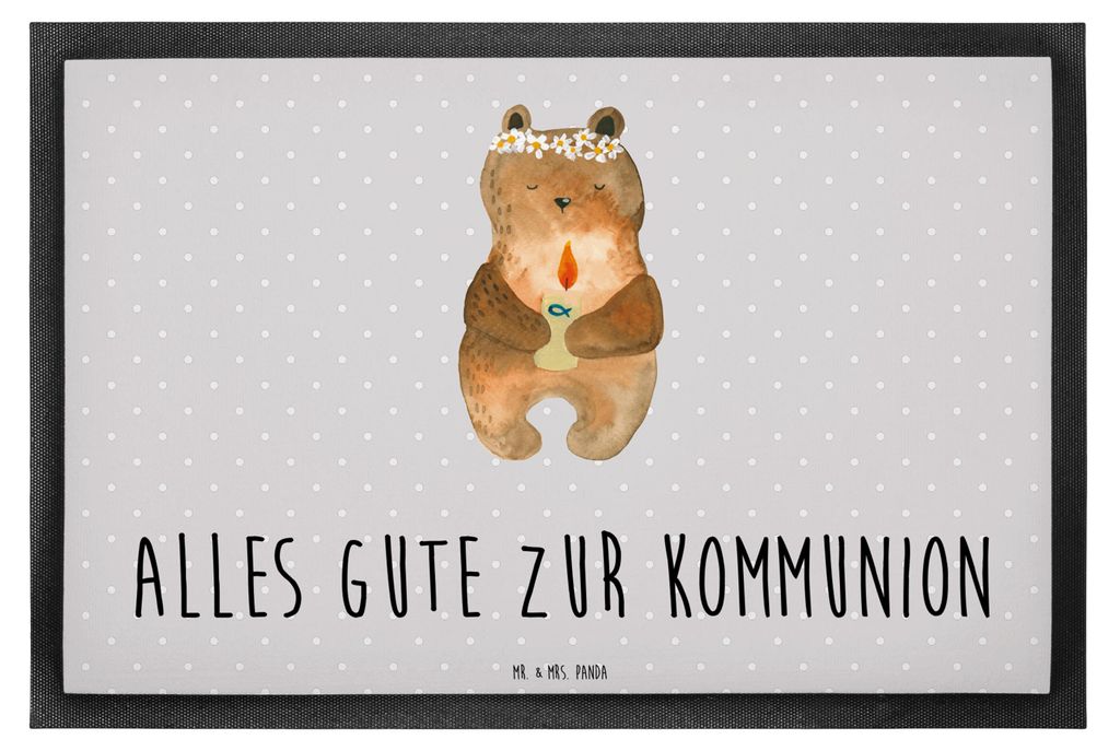 Mr. & Mrs. Panda fußmatte Bär Kommunion 40 x 60 cm - Grau Pastell - Geschenk, Gummimatte, Gottes Segen, Türvorleger, Katholisch, Schmutzmatte, B...