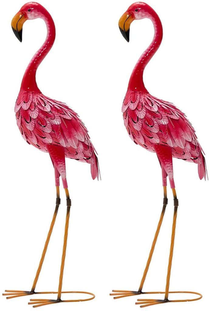 GOPLUS Flamingo-Gartenstatuen, 2er Set Gartenskulpturen aus Metall, 89cm hoch Gartendeko für Zuhause & Terrasse (Flamingo)