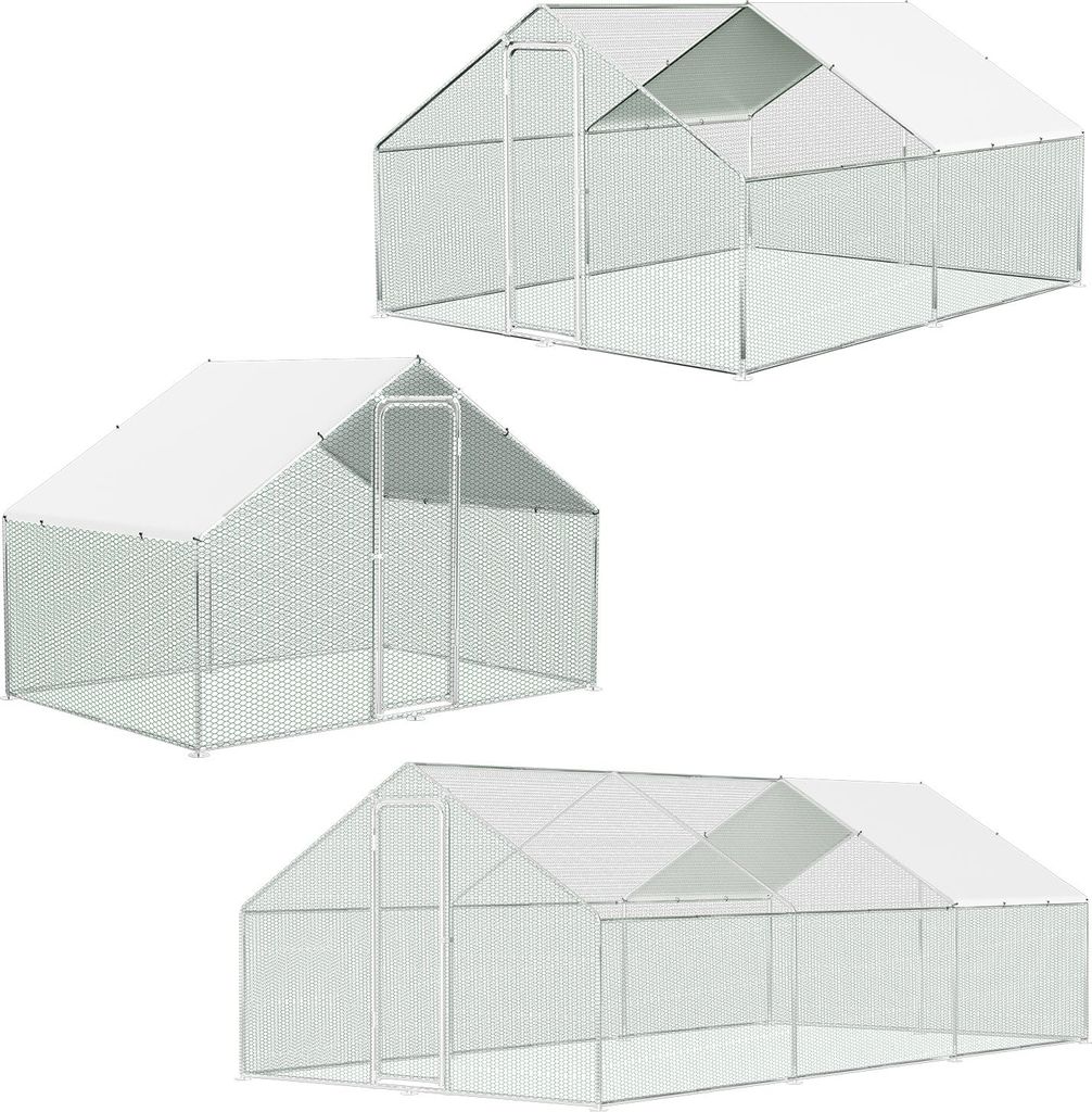 Jayseuw 3x4x2m Hühnerstall Hühnerhaus verzinktem Hasenkäfig Geflügelstall Käfig PE -Schattendach, Verzinkter Stahlrahmen, Außenzaun Verwendet...