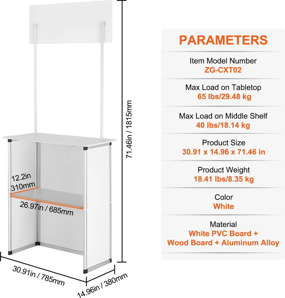 Podium Pop-up d'Exposition avec Rangement Intégré et Table Haute de Vente
