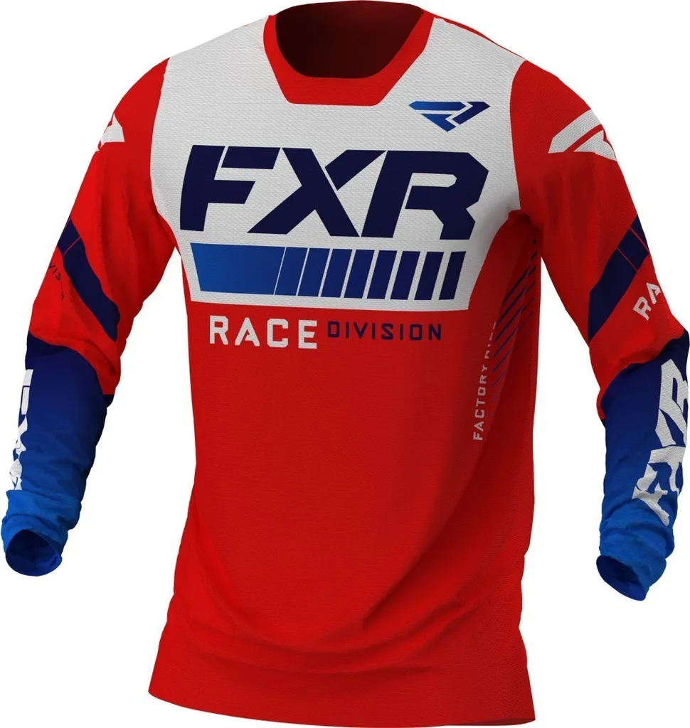 Maillot motocross FXR Revo pour compétition MX et enduro rouge blanc bleu XL