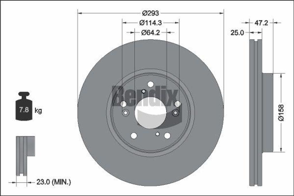 BENDIX Braking BDS2312 Bremsscheibe OE 45251T2GA00 kompatibel mit HR-V