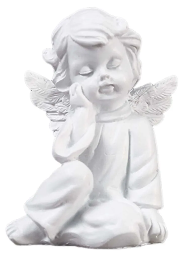 Petit ange endormi décoratif en résine blanche résistant aux intempéries