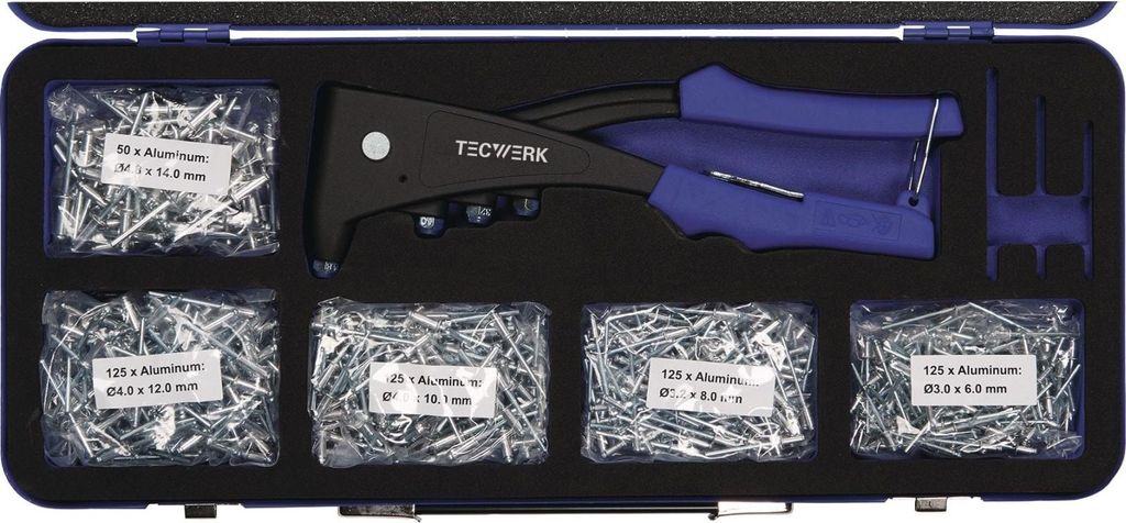 Tecwerk Blindnietsortiment 601-teilig Zange 2000813025 u.Blindniete Alu/Stahl i.Blechkoffer - 1 Stk.