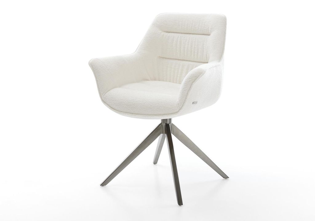 DELIFE Drehstuhl Kaira-Flex Bouclé Soft Beige Kreuzgestell breit Graphit 360° drehbar Wippfunktion