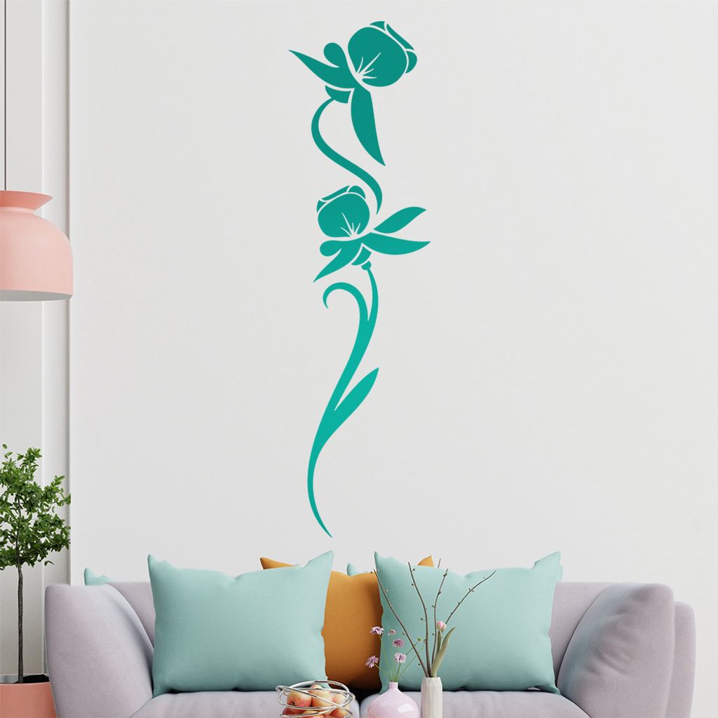 Blumen - Linien Wandtattoo in 6 Größen - Wandaufkleber Wall Sticker - Dekoration, Küche, Wohnzimmer, Schlafzimmer, Badezimmer