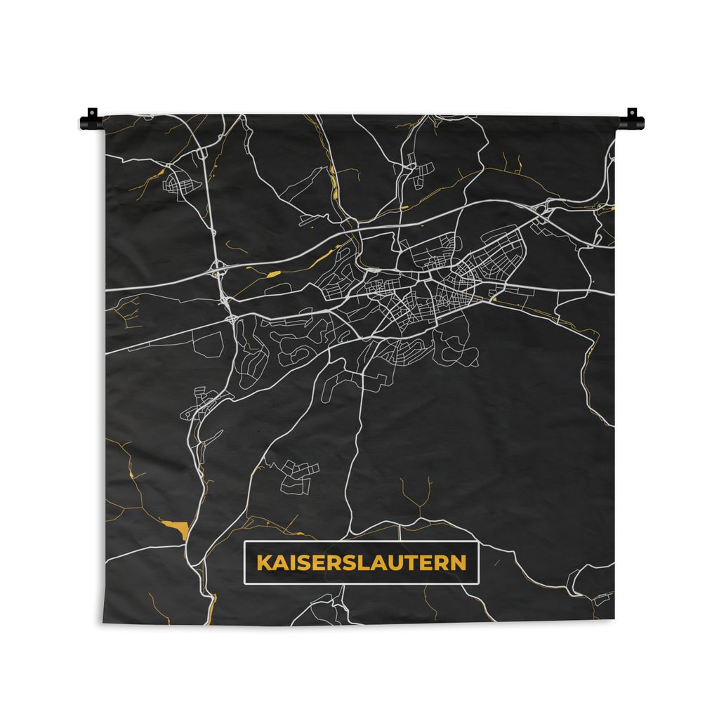 MuchoWow Wandteppich Wandbehang Kaiserslautern - Schwarz und Gold - Stadtplan - Karte - Deutschland 60x60 cm Tapisserie Dekoration Wandtuch - Dek...