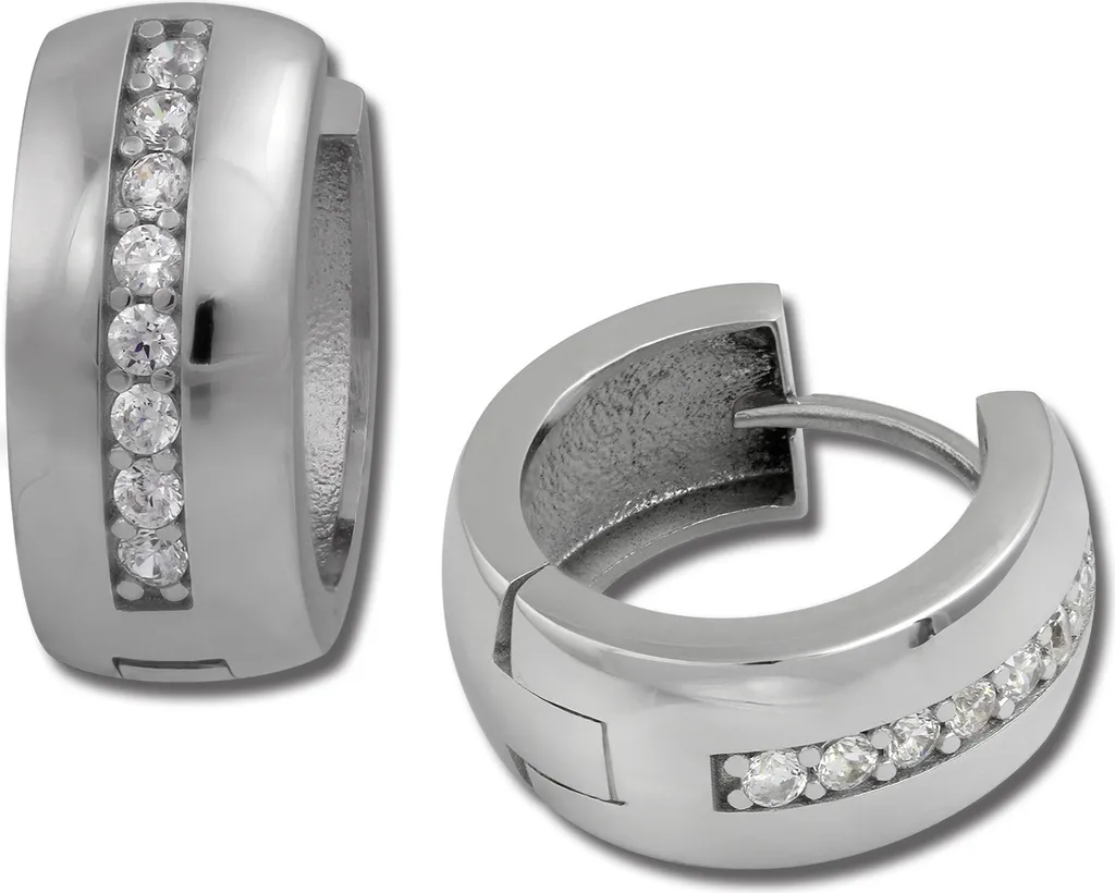 Boucles d'oreilles créoles 15mm en argent blanc et oxydes de zirconium