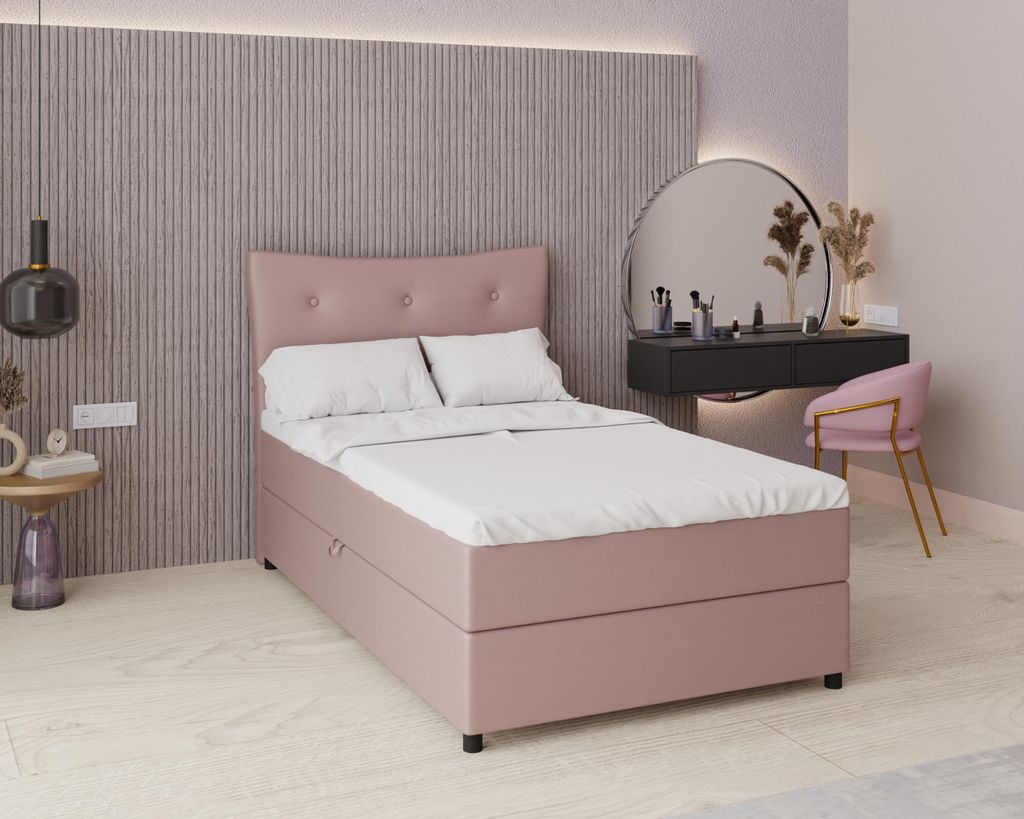 Boxspringbett, 120cm x 200cm, Grau, mit Bettkasten, Produktbild 