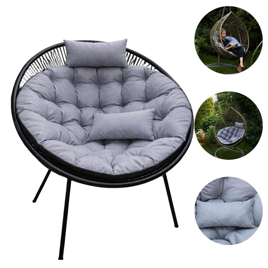 Hängesessel Kissen, Polster für Polyrattan / Rattan Hängeschaukel, Rund Hängekorb kissen, Rückenkissen – XXL 110 cm – hellgrau