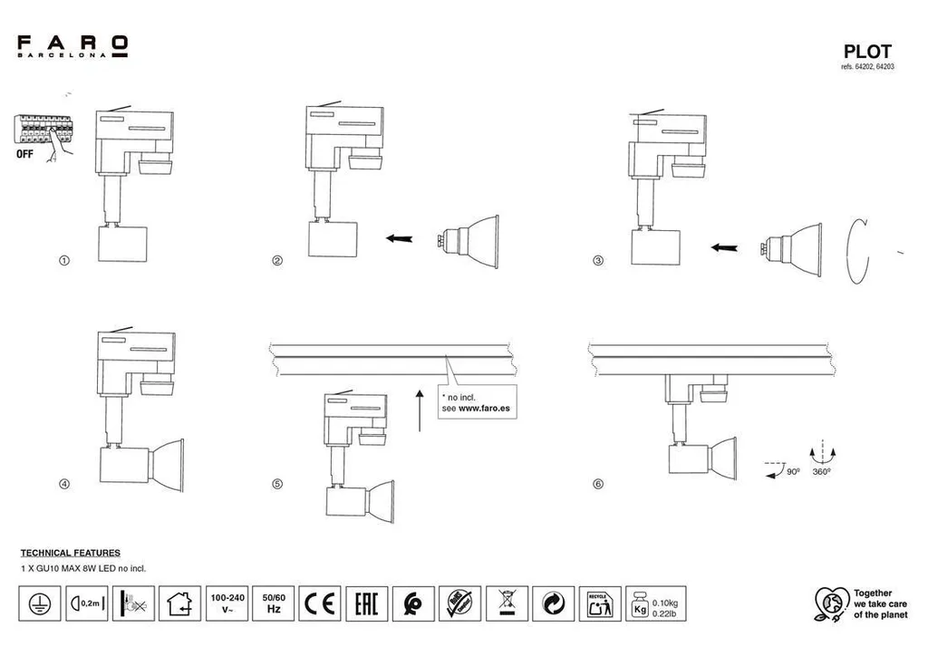 Spot sur rail triphasé orientable PLOT GU10 noir pour boutique et salon - 7
