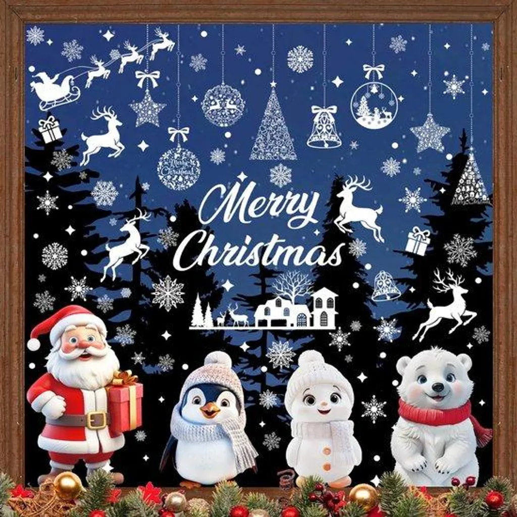 Décoration Noël fenêtre pour maison et école - Lot de 9 kits hiver