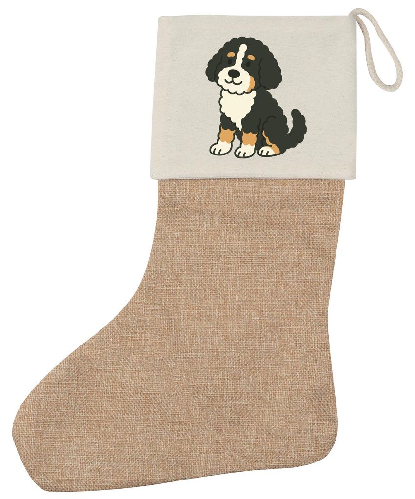 Huuraa Weihnachtsstrumpf Bernedoodle Comic Berniepoo Beige Jute Kaminstrumpf Geschenkidee