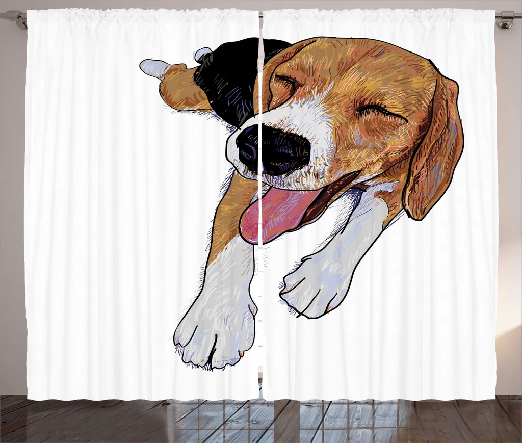 Rideau Chien Souriant Beagle avec Boucles et Crochets 280x225 cm Rose