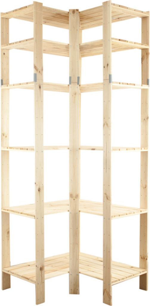 Eckregal WOODLAND | HxBxT 230x85x50cm | Fachlast 120kg | 6 Fachboden | Kiefernholz | Natur