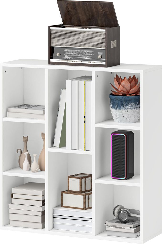 3-Ebenen-Bücherregal, 8 Fächer, Spanplatte, Aufbewahrungsregal, Weiß